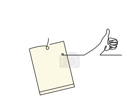 Téléchargez les photos : Abstract color paper with paper clip and hand as line drawing on white as background - en image libre de droit