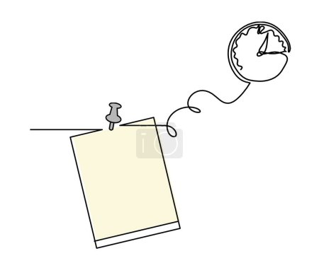 Foto de Abstract color paper with paper clip and clock as line drawing on white as background - Imagen libre de derechos