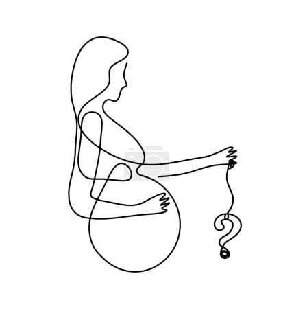 Téléchargez les photos : Mother silhouette body with question mark as line drawing picture on white - en image libre de droit