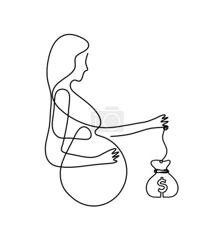 Téléchargez les photos : Mother silhouette body with dollar as line drawing picture on white - en image libre de droit