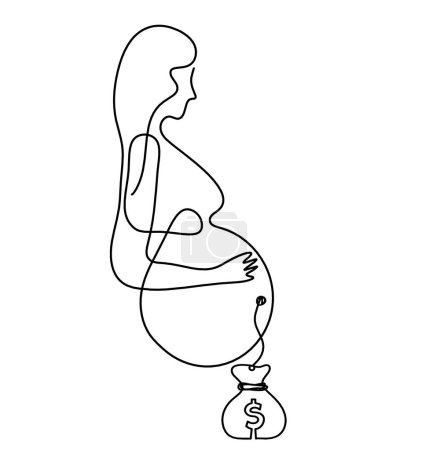 Photo for Mother silhouette body with dollar as line drawing picture on white - Royalty Free Image