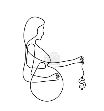 Téléchargez les photos : Mother silhouette body with dollar as line drawing picture on white - en image libre de droit