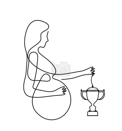 Photo for Mother silhouette body with trophy as line drawing picture on white - Royalty Free Image