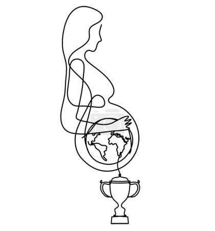 Photo for Mother silhouette body with trophy as line drawing picture on white - Royalty Free Image