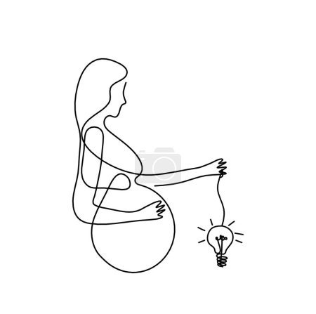 Photo for Mother silhouette body with light bulb as line drawing picture on white - Royalty Free Image