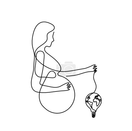 Téléchargez les photos : Mother silhouette body with light bulb as line drawing picture on white - en image libre de droit