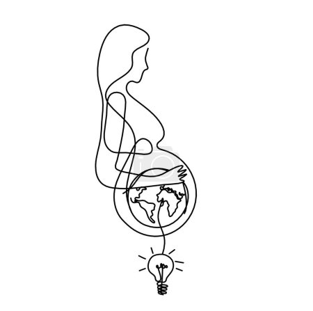 Foto de Mother silhouette body with light bulb as line drawing picture on white - Imagen libre de derechos