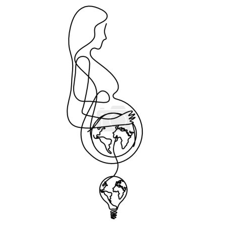 Foto de Mother silhouette body with light bulb as line drawing picture on white - Imagen libre de derechos
