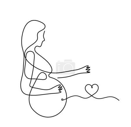 Téléchargez les photos : Corps de silhouette de mère avec le coeur comme image de dessin de ligne sur blanc - en image libre de droit