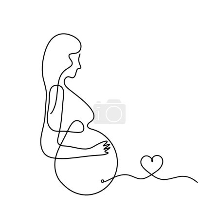 Photo for Mother silhouette body with heart as line drawing picture on white - Royalty Free Image