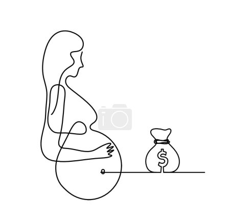 Foto de Mother silhouette body with dollar as line drawing picture on white - Imagen libre de derechos