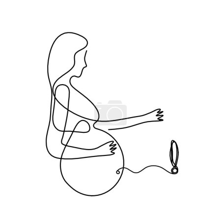 Photo for Mother silhouette body with exclamation mark as line drawing picture on white - Royalty Free Image