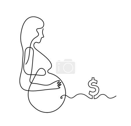 Photo for Mother silhouette body with dollar as line drawing picture on white - Royalty Free Image