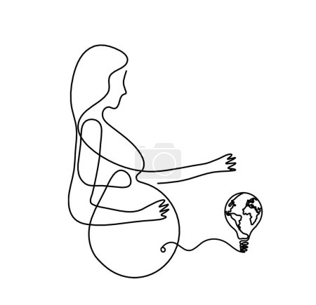 Photo for Mother silhouette body with light bulb as line drawing picture on white - Royalty Free Image
