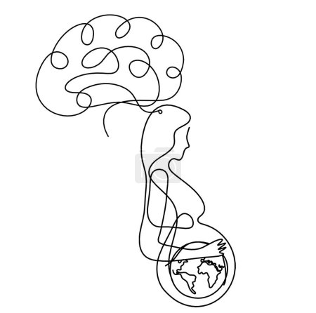 Photo for Mother silhouette body with brain as line drawing picture on white - Royalty Free Image
