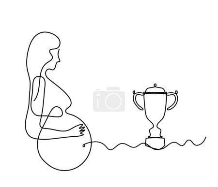 Téléchargez les photos : Mother silhouette body with trophy as line drawing picture on white - en image libre de droit