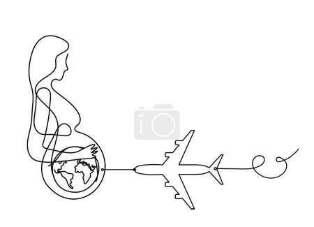 Photo for Mother silhouette body with plane as line drawing picture on white - Royalty Free Image
