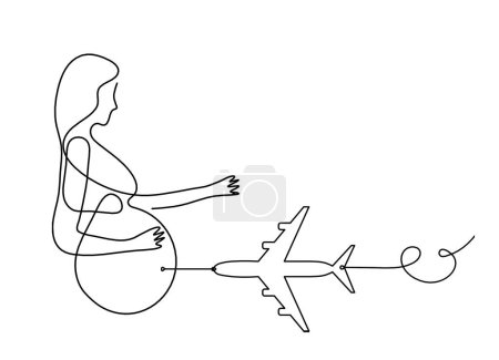 Foto de Mother silhouette body with plane as line drawing picture on white - Imagen libre de derechos