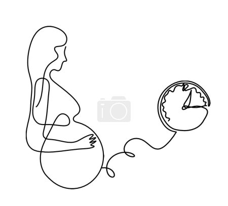 Photo for Mother silhouette body with clock as line drawing picture on white - Royalty Free Image