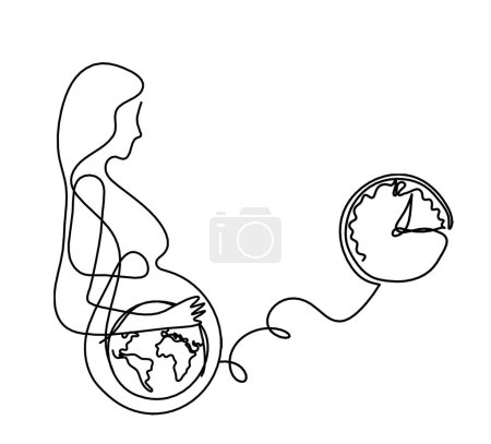 Foto de Mother silhouette body with clock as line drawing picture on white - Imagen libre de derechos