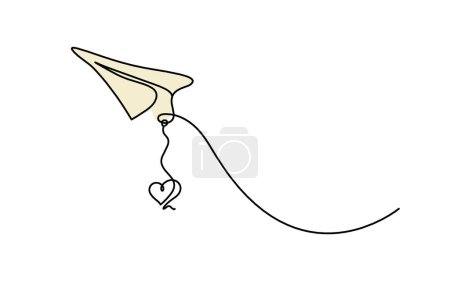 Foto de Abstract color paper plane with heart as line drawing on white as background - Imagen libre de derechos