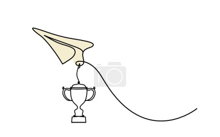 Téléchargez les photos : Abstract color paper plane with trophy as line drawing on white as background - en image libre de droit