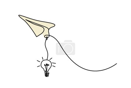 Photo for Abstract color paper plane with light bulb as line drawing on white as background - Royalty Free Image