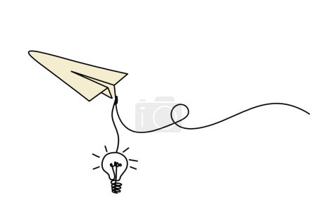 Photo for Abstract color paper plane with light bulb as line drawing on white as background - Royalty Free Image