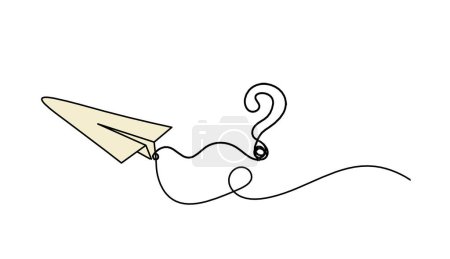 Foto de Abstract color paper plane with question mark as line drawing on white as background - Imagen libre de derechos