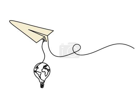 Téléchargez les photos : Abstract color paper plane with light bulb as line drawing on white as background - en image libre de droit