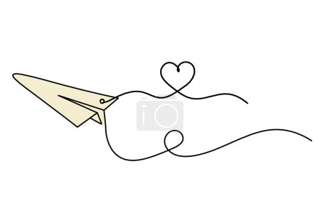 Photo for Abstract color paper plane with heart as line drawing on white as background - Royalty Free Image