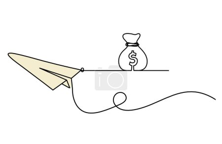 Photo for Abstract color paper plane with dollar as line drawing on white as background - Royalty Free Image