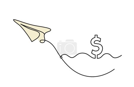 Téléchargez les photos : Abstract color paper plane with dollar as line drawing on white as background - en image libre de droit