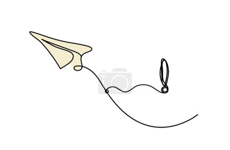 Photo for Abstract color paper plane with exclamation mark as line drawing on white as background - Royalty Free Image