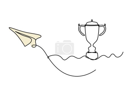 Foto de Abstract color paper plane with trophy as line drawing on white as background - Imagen libre de derechos