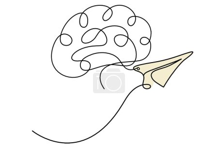 Foto de Abstract color paper plane with brain as line drawing on white as background - Imagen libre de derechos
