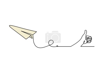Photo for Abstract color paper plane with hand as line drawing on white as background - Royalty Free Image