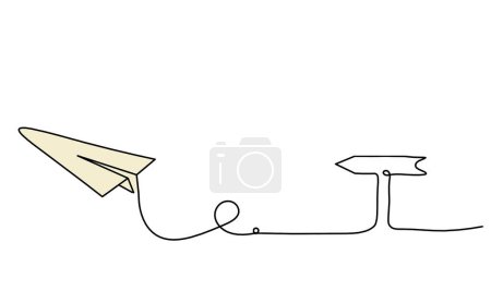 Téléchargez les photos : Abstract color paper plane with direction as line drawing on white as background - en image libre de droit