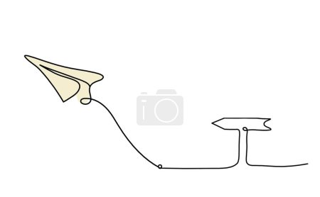 Foto de Abstract color paper plane with direction as line drawing on white as background - Imagen libre de derechos