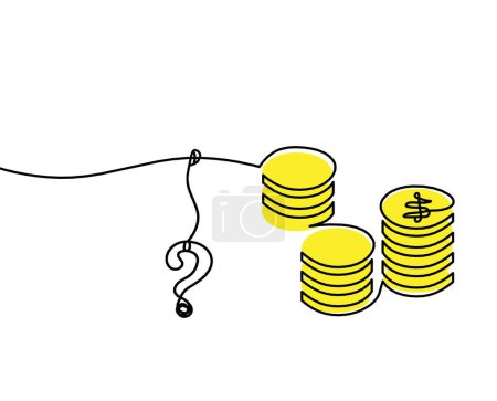 Photo for Abstract color coins dollar with question mark as continuous lines drawing on white background - Royalty Free Image