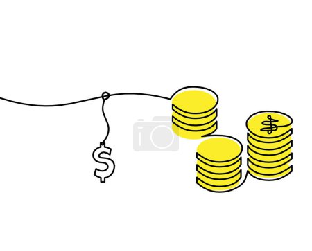 Photo for Abstract color coins dollar with dollar as continuous lines drawing on white background - Royalty Free Image