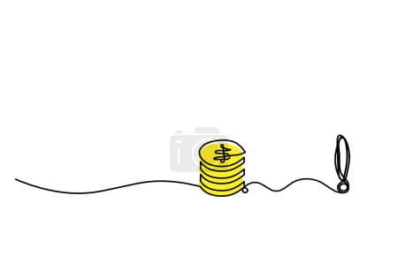 Foto de Abstract color coins dollar with exclamation mark as continuous lines drawing on white background - Imagen libre de derechos
