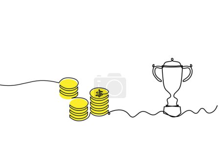Photo for Abstract color coins dollar with trophy as continuous lines drawing on white background - Royalty Free Image