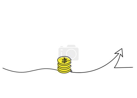 Foto de Abstract color coins dollar with direction as continuous lines drawing on white background - Imagen libre de derechos