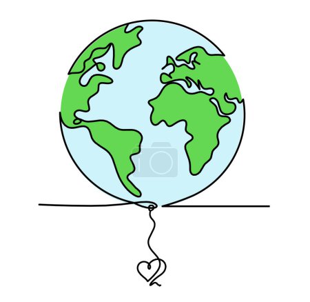 Téléchargez les photos : Planète couleur abstraite Terre avec le cœur comme dessin de ligne sur fond blanc - en image libre de droit