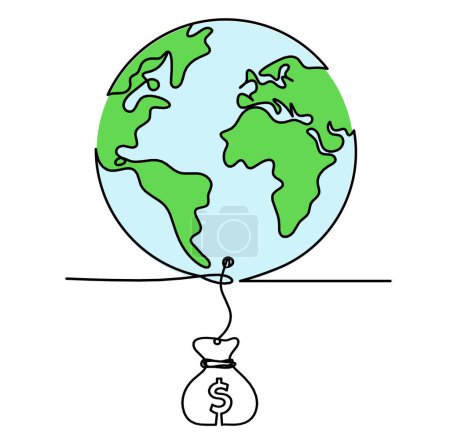 Foto de Color abstracto planeta Tierra con dólar como dibujo de línea sobre blanco como fondo - Imagen libre de derechos