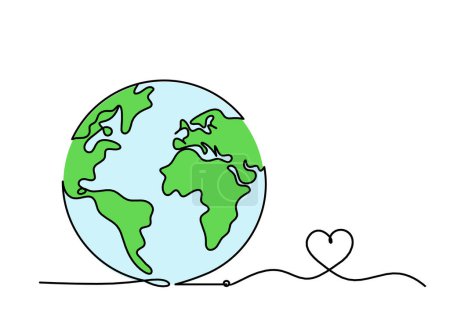 Téléchargez les photos : Planète couleur abstraite Terre avec le cœur comme dessin de ligne sur fond blanc - en image libre de droit