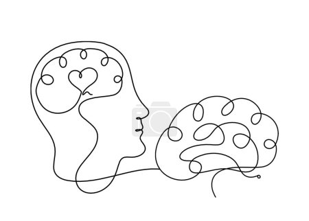 Foto de Hombre silueta cerebro como dibujo de línea sobre fondo blanco - Imagen libre de derechos