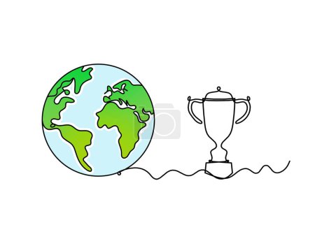 Foto de Color abstracto planeta Tierra con trofeo como dibujo de línea sobre blanco como fondo - Imagen libre de derechos