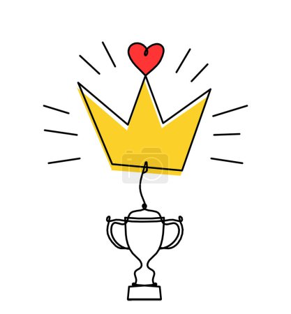 Foto de Corona de color abstracta con trofeo como dibujo de línea sobre fondo blanco - Imagen libre de derechos